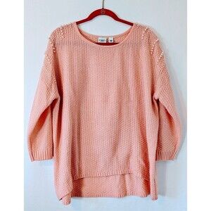 Cato Woman Plus Size 18/20 Peach Pearl Embellished Tunic Sweater High Low Hem